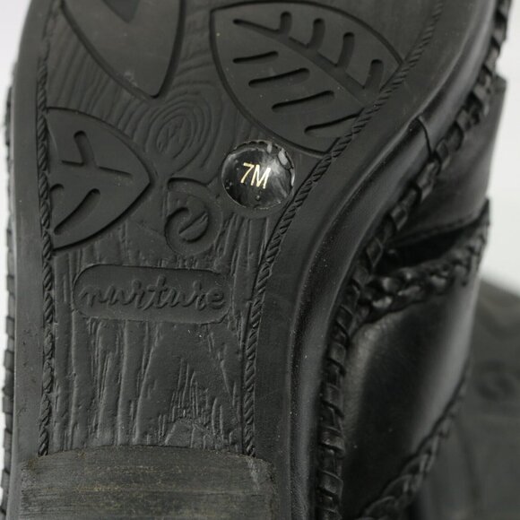 Nurture Womens Sandal Size 7 Black Leather Toe Post Block Heel Mule Slide Braid - Picture 11 of 12
